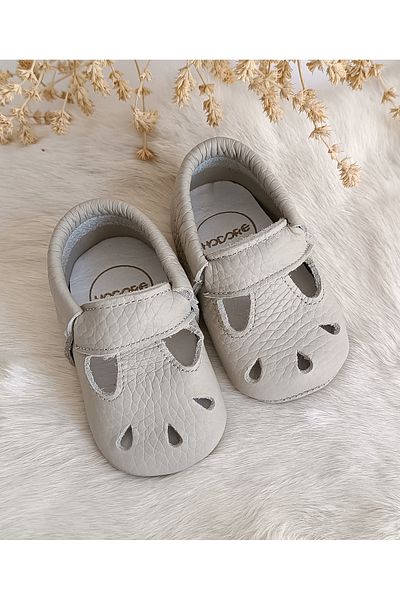 Hodore Wizy Gray Genuine Leather Baby Booties Moccasin