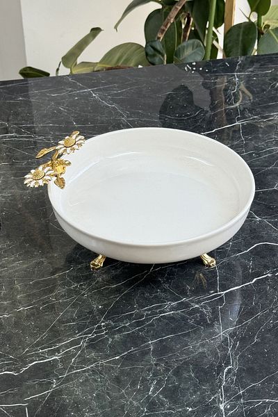 MAY HOME Daisy Model Porcelain Service Presentation Bowl with Base Foot
