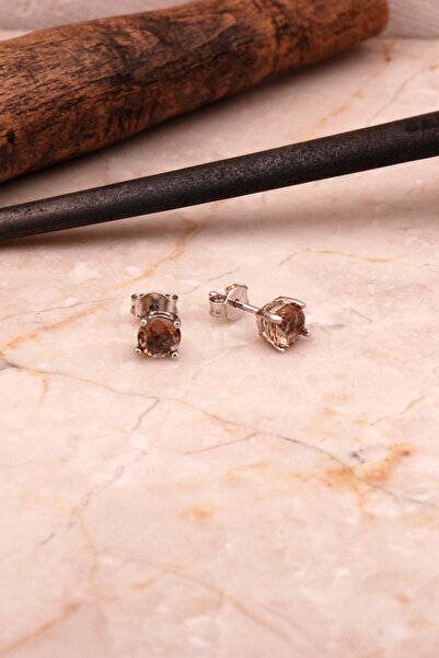 Sümer Telkari Renk Değiştiren Sultan Taşlı 5 Mm Rodyumlu Gümüş Tektaş Küpe 6854