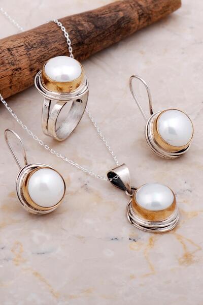 Sümer Telkari İnci Taşlı Sarma Elişi Gümüş Set 2667