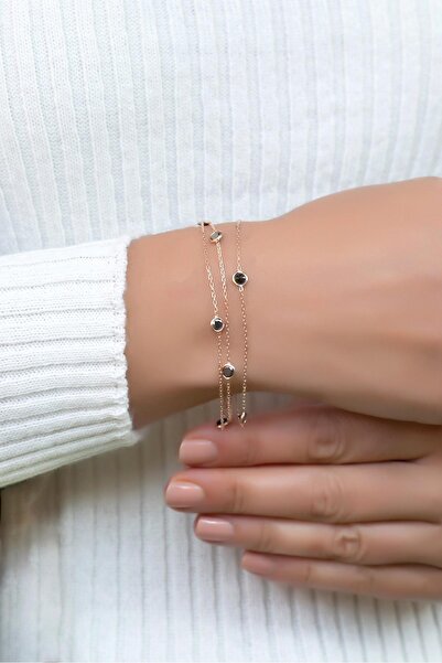 Sümer Telkari Rose Gümüş Sıra Taşlı Tasarım Bileklik 2391