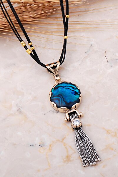 Sümer Telkari Okyanus Sedefi Elişi Gümüş Tasarım Kolye 7646