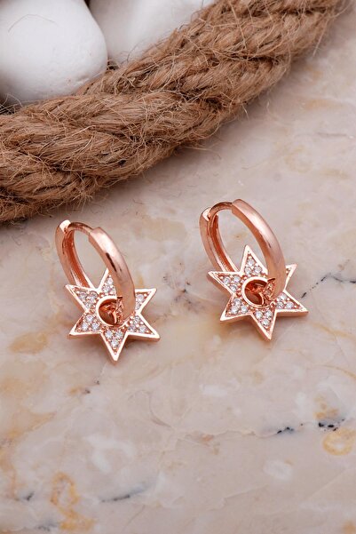 Sümer Telkari Yıldız Rose Gümüş Halka Küpe 5896