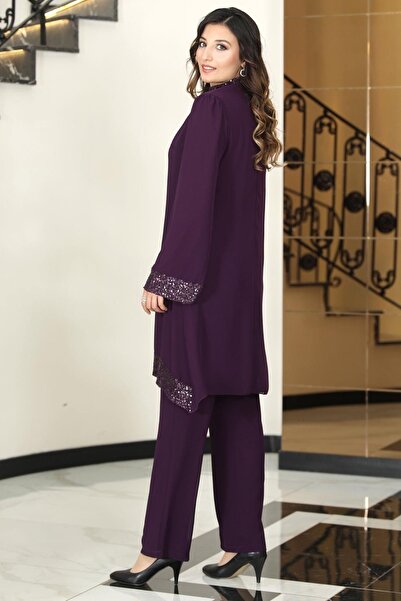 SUBU TASARIM Plum Umay Chiffon Tunic and Pants Set - Tbselb68