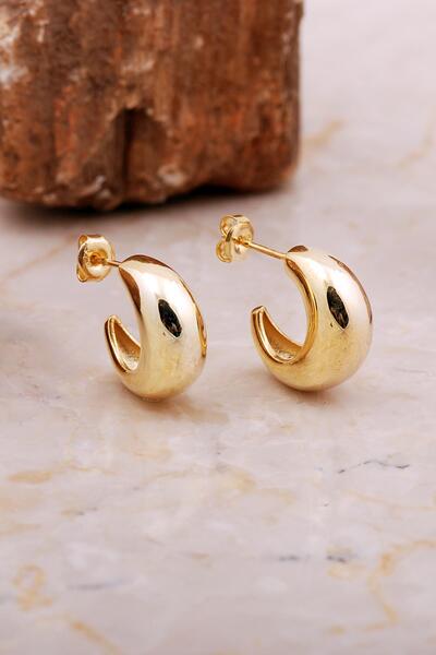 Sümer Telkari Taşsız Damla Altın Kaplama Gümüş Yarım Halka Küpe 7036