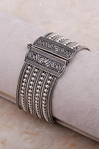 Sümer Telkari Midyat Hasırı Tasarım Elişi Oksitli Gümüş Bileklik 4304