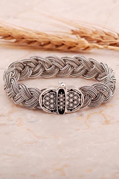 Sümer Telkari Midyat Hasır Örme Yaşam Çiçeği 925 Ayar Gümüş Bileklik 4445