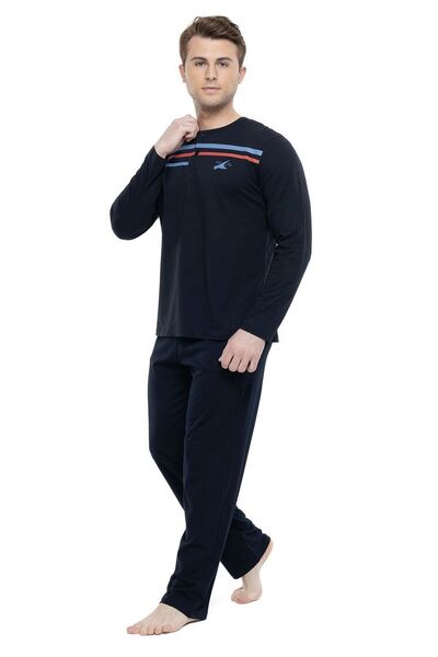 Mod Collection 3905 Чоловічий темно-синій піжамний комплект з довгими рукавами - темно-синій