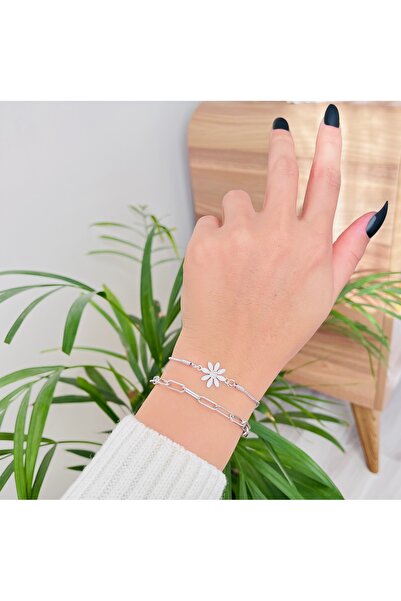 RM Bijuteri Beyaz Papatya Asansörlü Şans Bilekliği