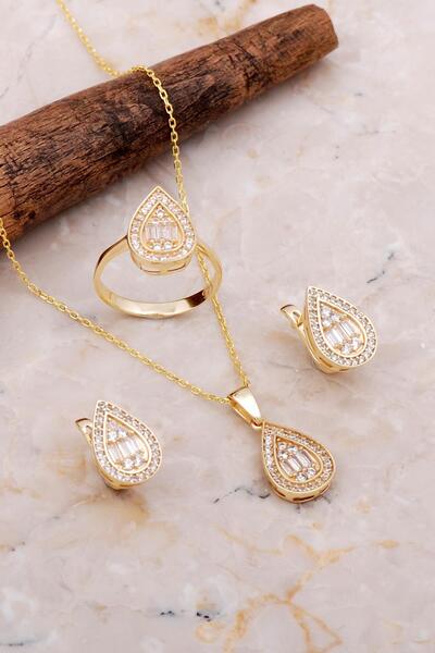 Sümer Telkari Damla Baget Altın Kaplama Gümüş Set 2665