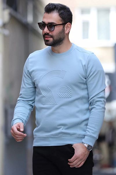 MİSHAR İTALİA Ανδρικό φούτερ με γαλάζιο ανάγλυφο λαιμόκοψη