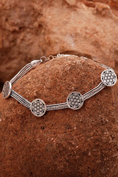 Sümer Telkari Yaşam Çiçeği Hasır Elişi Oksitli Gümüş Bileklik 4430