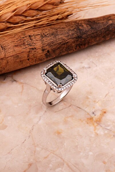 Sümer Telkari Peridot Taşlı Baget Rodyumlu Gümüş Yüzük 5771