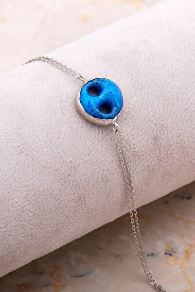 Sümer Telkari Süryani Nazar Boncuğu Rodyumlu Gümüş Bileklik 4296