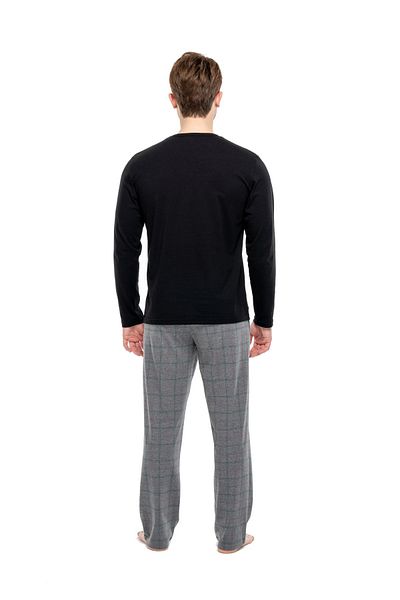 Mod Collection 3913 Men's Black Round Collar Long Sleeve Pajama Set - black