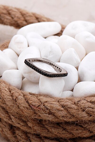 Sümer Telkari Tamtur Kare Siyah Taşlı Rodyumlu Gümüş Yüzük 960