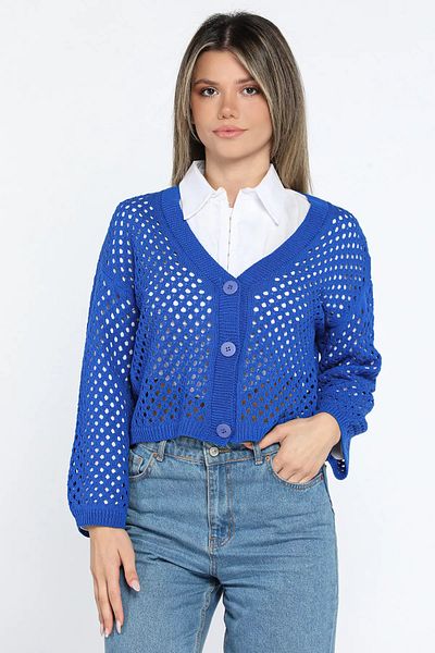 GÜLSELİ Saks Blue Openwork Knitwear Cardigan
