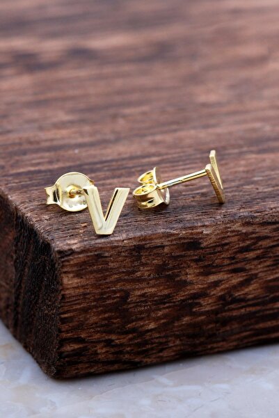 Sümer Telkari V Harfi Altın Kaplama Gümüş Küpe 6013