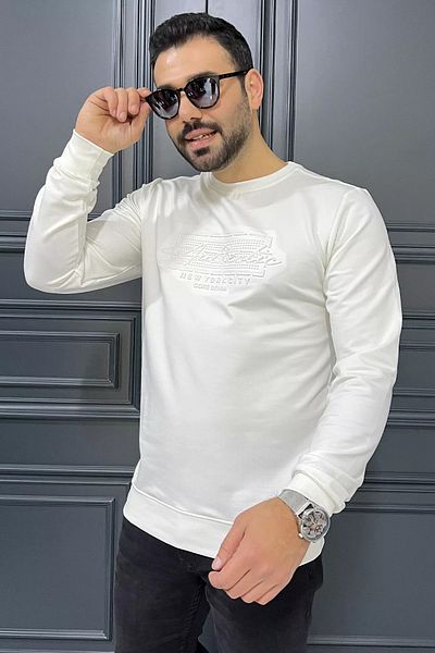 MİSHAR İTALİA Ανδρικό φούτερ με ανάγλυφο κείμενο με λαιμόκοψη