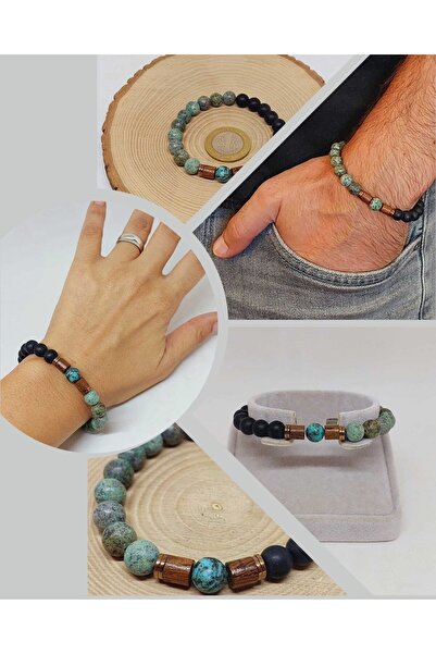Yasamtohumu 8 мм унісекс дизайн - Африканський бірюзовий та оніксовий браслет...