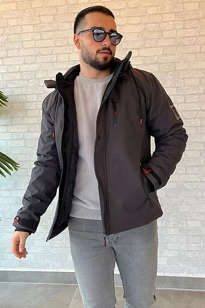 MİSHAR İTALİA Καπνιστό ανδρικό παλτό με κουκούλα με φερμουάρ