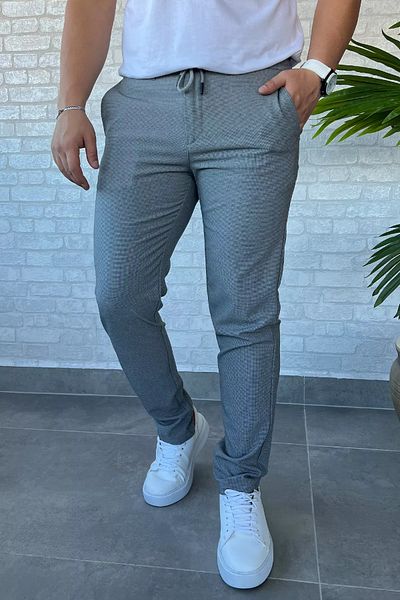 MİSHAR İTALİA Ανδρικό παντελόνι Jogger με γκρι λεπτομέρεια με κορδόνι στη μέση