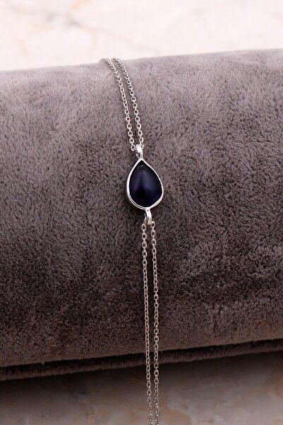 Sümer Telkari Doğal Ametist Taşlı Damla Mini Rodyumlu Gümüş Bileklik 4126