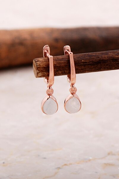 Sümer Telkari Doğal Ay Taşlı Damla Mini Rose Gümüş Küpe 5866