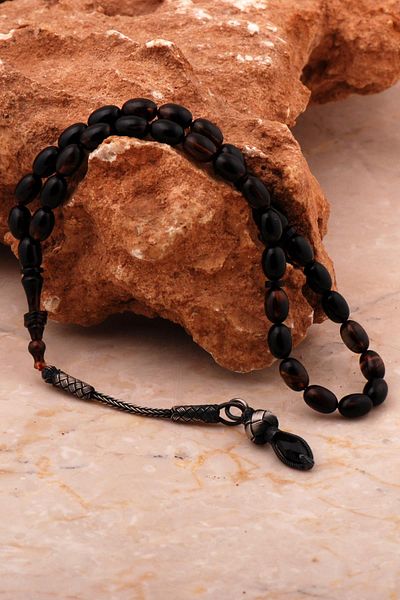 Sümer Telkari Silver Rosary - Master Work Moire and Kazaziye Embroidered Fire Amber 357