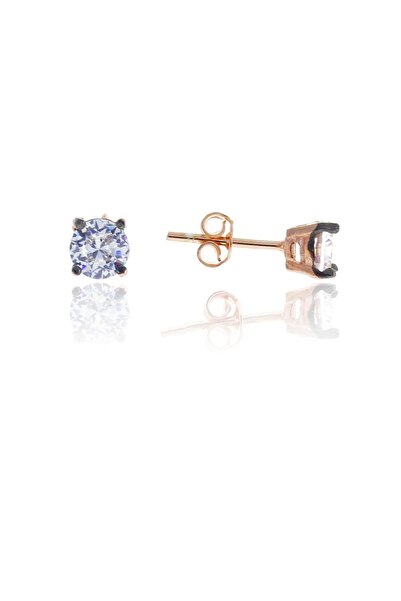 Sümer Telkari Rose Gümüş 5 Mm Pırlanta Montürlü Tek Taş Küpe 5134