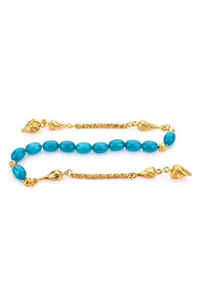 TESBİHKENTİ Mărgele de rugăciune Zaza cu ciucuri de aur albastru perlat