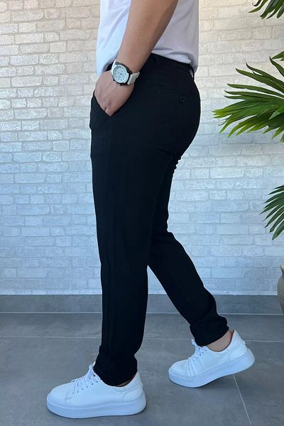 MİSHAR İTALİA Μαύρο ανδρικό παντελόνι Jogger με μοτίβο με γραμμή