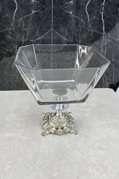 MAY HOME Karen Gümüş Ayaklı Cam Salata Meyve Sunum Kasesi