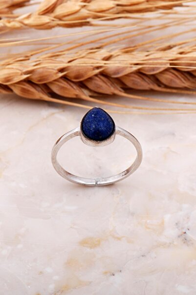Sümer Telkari Lapis Lazuli Taşlı Damla Rodyumlu Gümüş Yüzük 3673