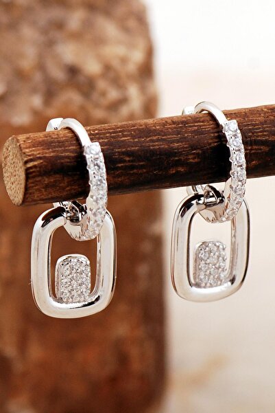 Sümer Telkari Tasarım Dikdörgen Rodyumlu Gümüş Küpe 6955