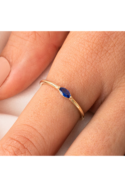 FasekGold Gümüş Yüzük - Markiz Safir Taşlı Minimal Tasarım Tektaş Kadın 925 A...