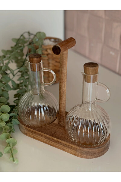 ELZEY HOME طقم وعاء زيت أكاسيا مع غطاء وحامل 2x300 مل