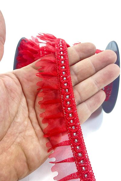 Hobigram Κόκκινο Ασημί Glittery Edge Ruffle Edge Υλικό Διακοσμητικό Πλάτος 3 cm Μήκος 1 μέτρο – Διακοσμητική κορδέλα –