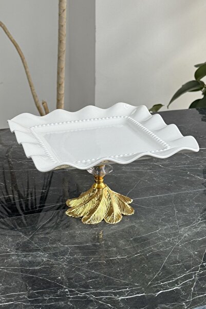 MAY HOME Πορσελάνινο Πολυτελές Πιάτο με Βάση - Τετράγωνο & Δίσκος Σερβιρίσματος