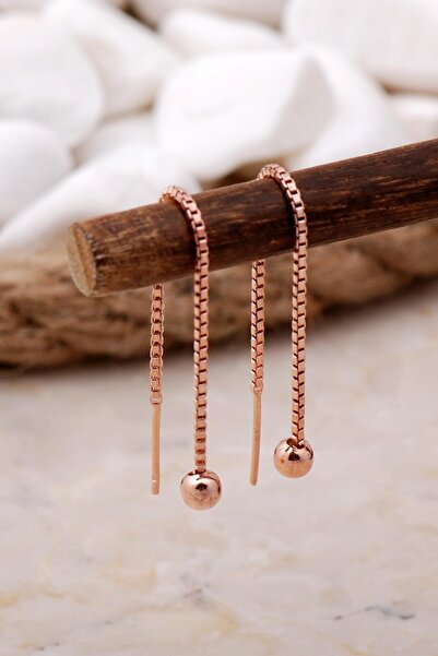 Sümer Telkari 4 mm Top Rose Gümüş Zincir Küpe 5289