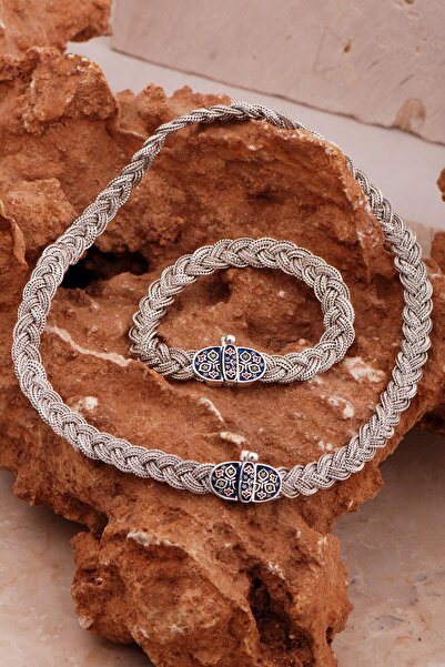 Sümer Telkari Midyat Hasır Örgü Anadolu Motifli Oksitli 925 Ayar Gümüş Set 2754