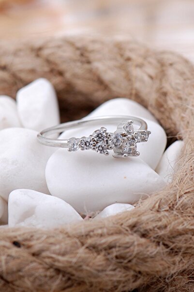 Sümer Telkari Lady Rodyumlu Gümüş Sıra Taşlı Yüzük 3494