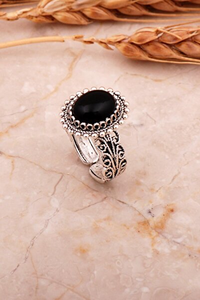 Sümer Telkari Oniks Taşlı Telkari Elişi Oval Gümüş Yüzük 3754