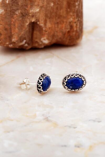 Sümer Telkari Lapis Lazuli Taşlı Mini Elişi Gümüş Küpe 6993