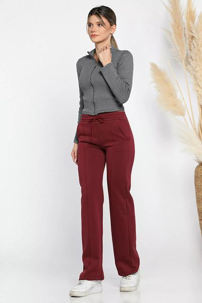 GÜLSELİ Pantaloni de trening Palazzo pentru damă, roșii Claret