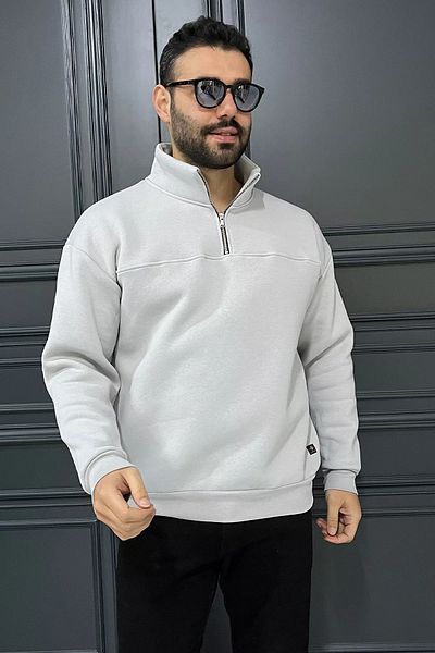 MİSHAR İTALİA Мъжки суитшърт с три нишки, яка стойка и половин цип