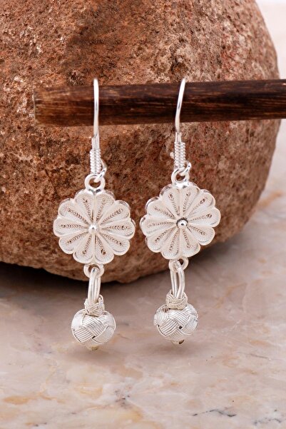 Sümer Telkari Kazaziye İşlemeli Telkari Papatya Gümüş Küpe 6086