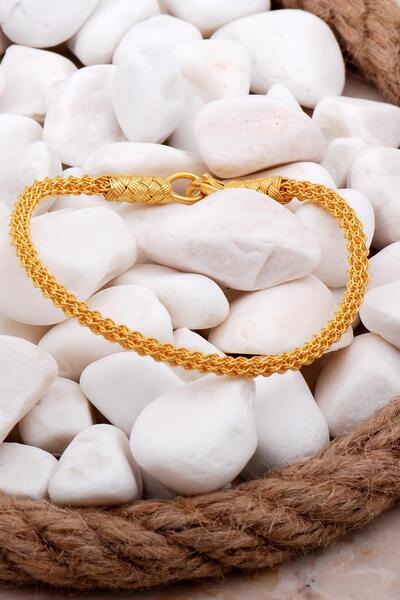 Sümer Telkari Kazaziye Tığ Örgü Altın Kaplama Gümüş Bileklik 4188