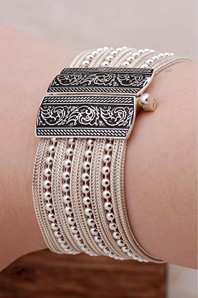 Sümer Telkari Midyat Hasırı Tasarım Gümüş Bileklik 3255