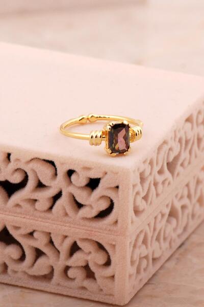 Sümer Telkari Topaz Altın Yaldızlı Gümüş Baget Yüzük 5774